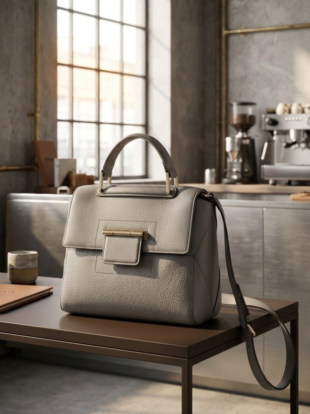NEW Furla Artesia Argilla Gray Leather Small Satchel/Shoulder Bag/Crossbody Bag